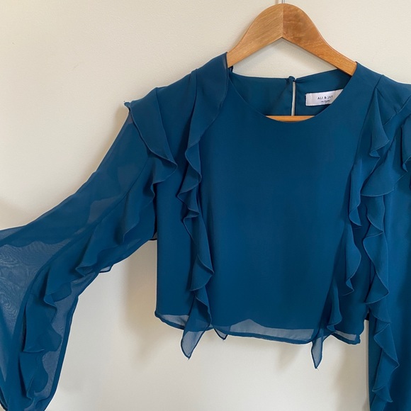 Aly & Jay Turquoise Ruffle Sleeve Top - Picture 3 of 12